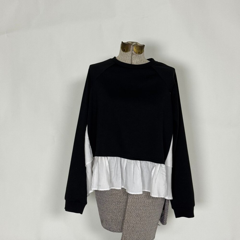 After Market Black & White Longsleeve Crewneck 2 in 1 Peplum Sweater